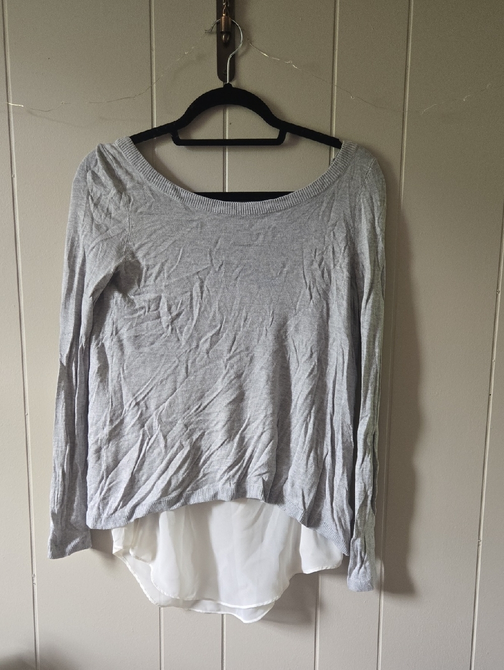Light Gray Layered Long-Sleeve Women's Top